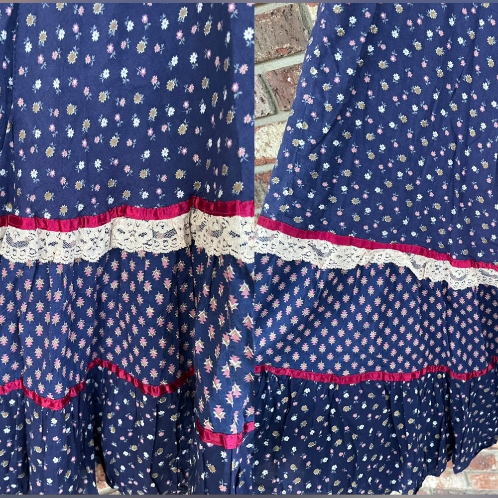 VTG 🦋Gunne Sax🦋 70’s Navy & Red Calico floral Cottage Core Prairie Dress✨ - Picture 8 of 16